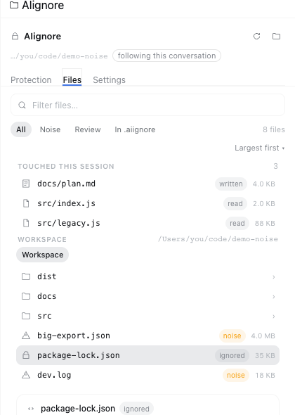 The Files tab, light theme
