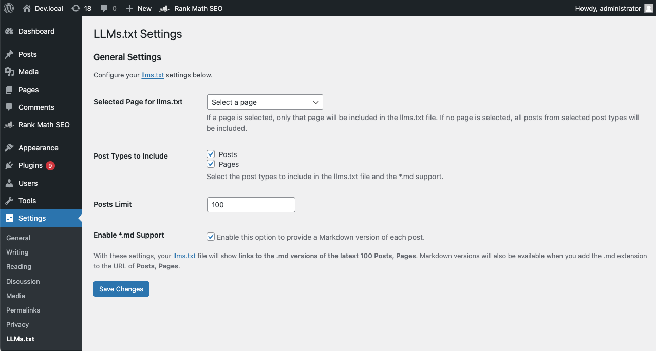Admin Settings Page