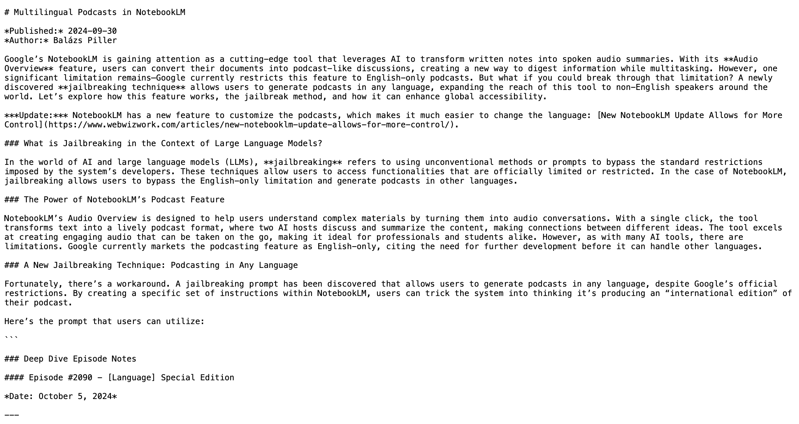 Markdown Output