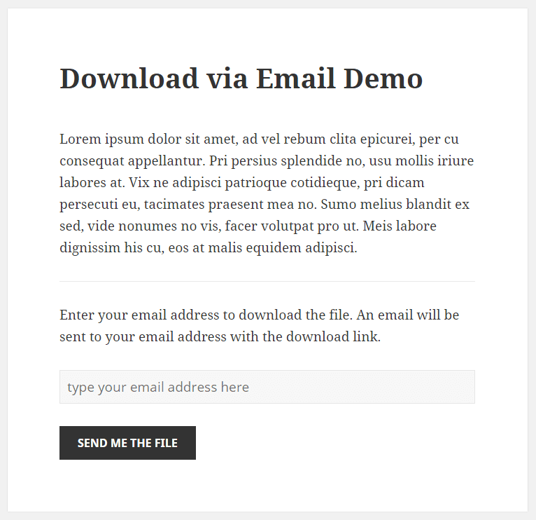 Download via Email - how it will look like at the front end