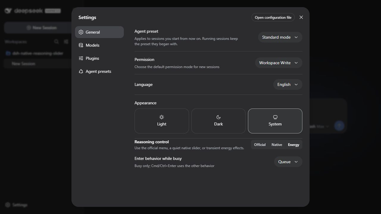 Official, Native, and Energy presentation modes in DSH Settings