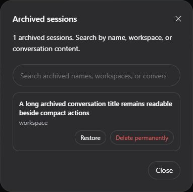 Native DeepSeek Harness archived conversation manager with history search, restore, and permanent deletion