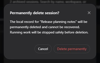 DeepSeek Harness safe permanent session deletion confirmation dialog