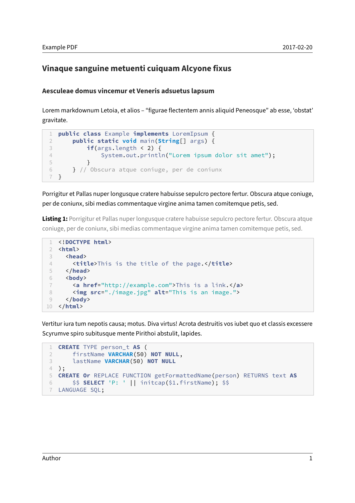 Code blocks styled with listings