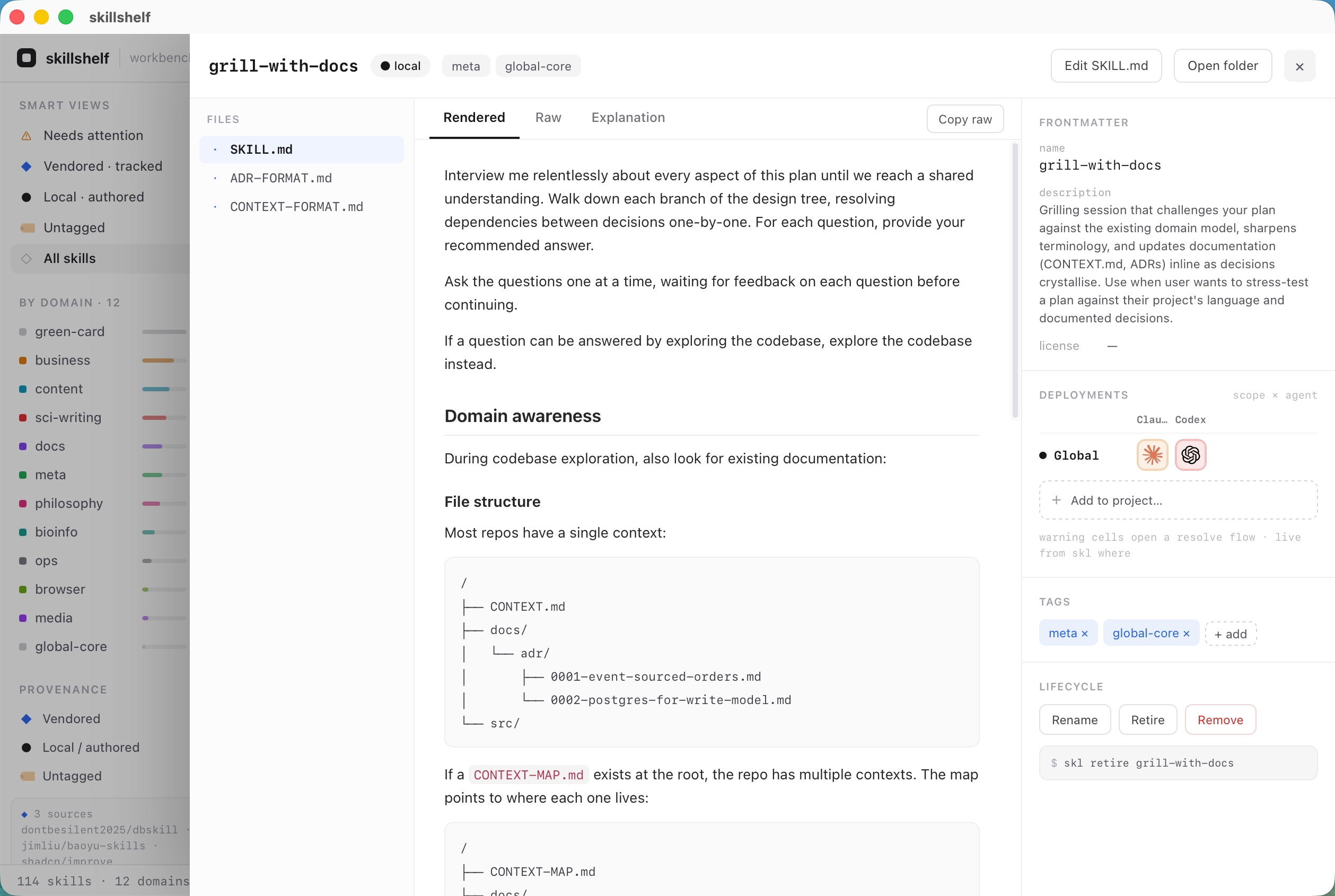 skillshelf — skill detail drawer