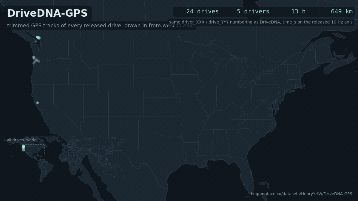 All DriveDNA-GPS tracks drawn in from west to east