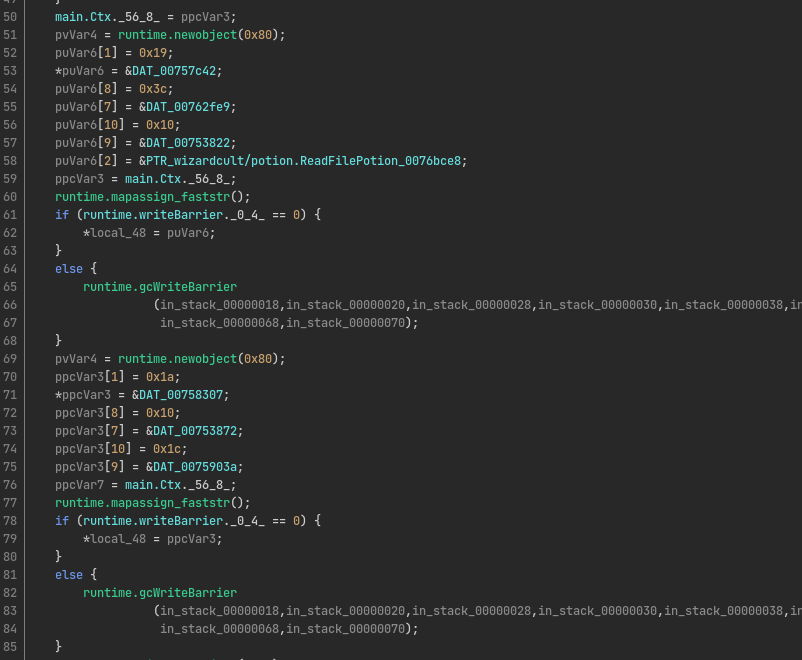 Ghidra does not know well how to work with Go binaries