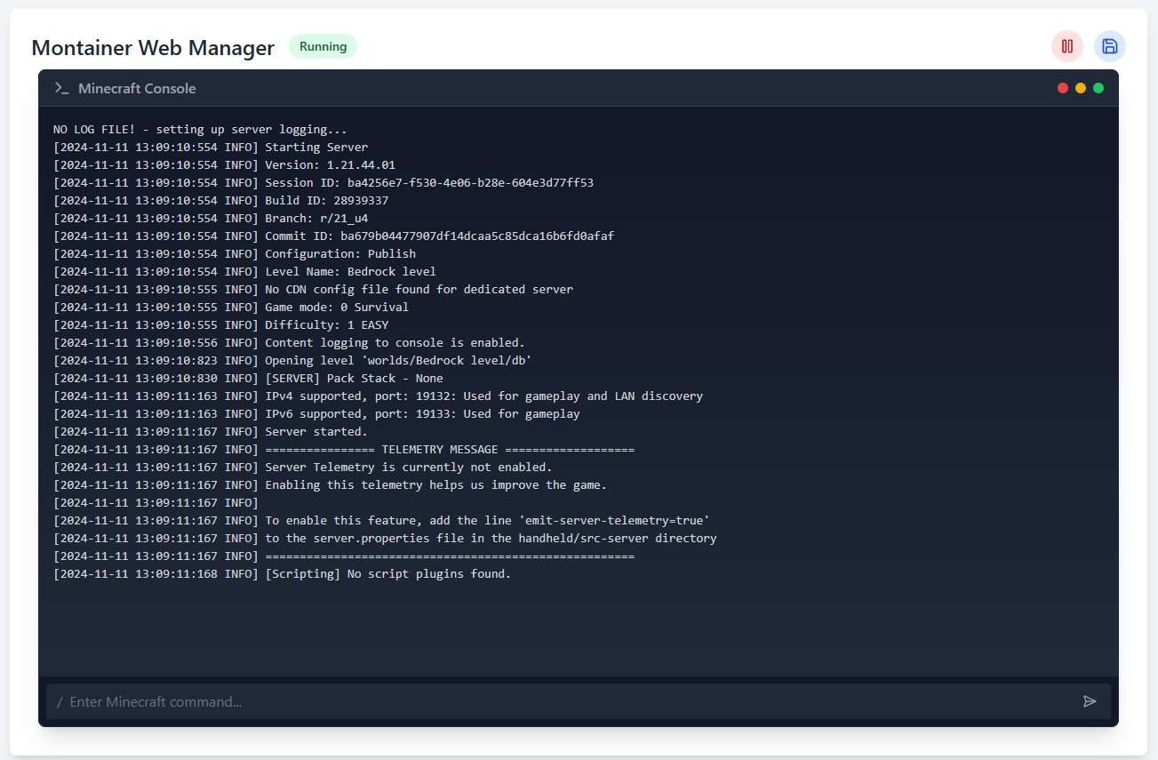 A screenshot of the Montainer web user interface showing key functionalities and layout.