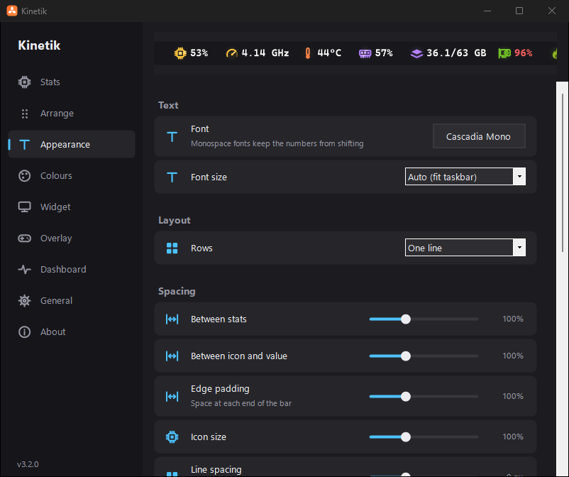 Appearance page