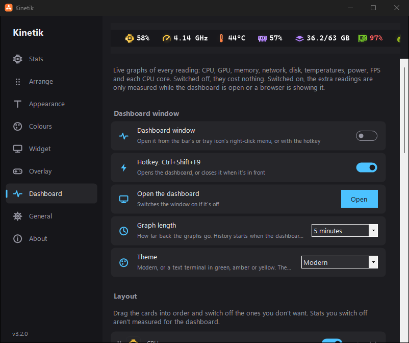 Dashboard page
