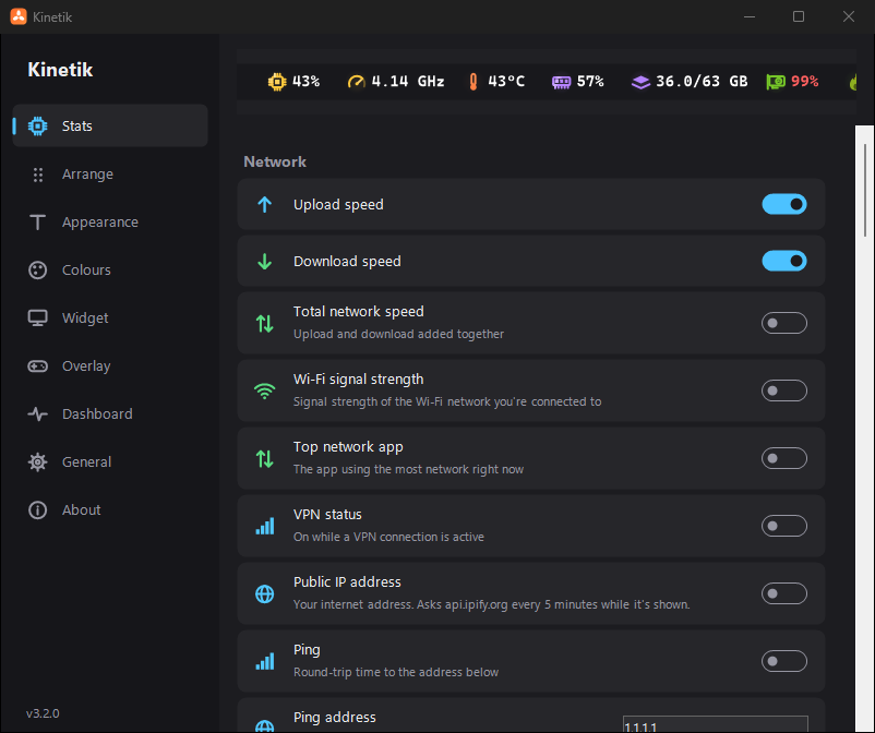 Stats page