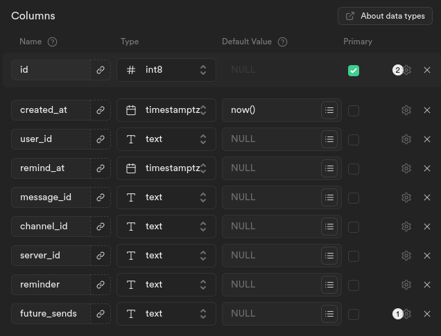 Picture of the database config