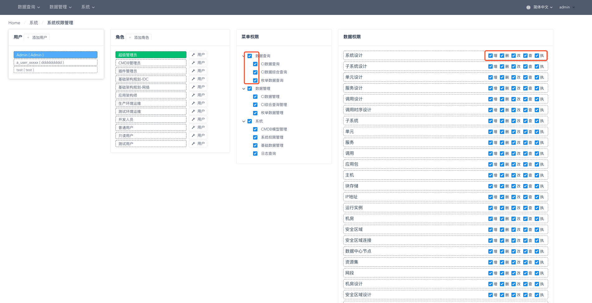 Menu and data permission