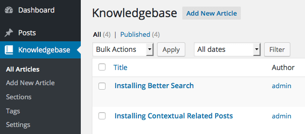 Knowledgebase Menu in the WordPress Admin