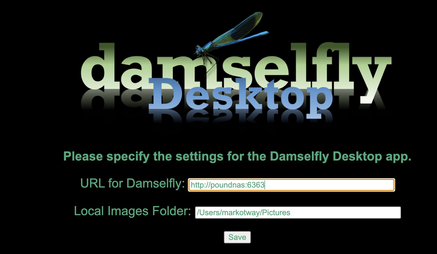 Configuring Damselfly Desktop