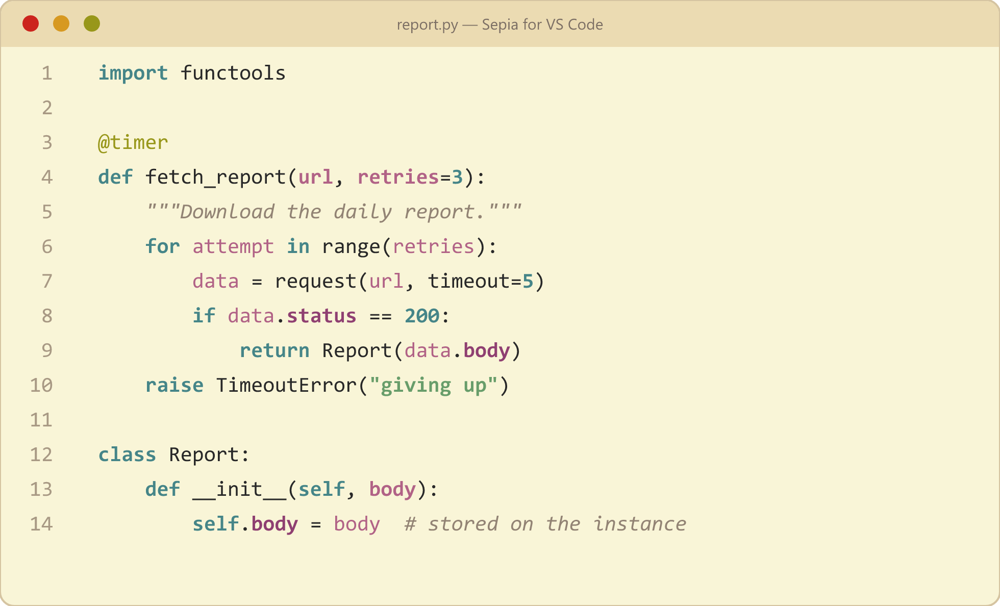 Sepia for VS Code — Python preview