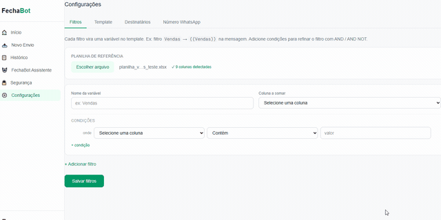 Configuração de filtros