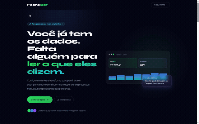 Landing page do FechaBot