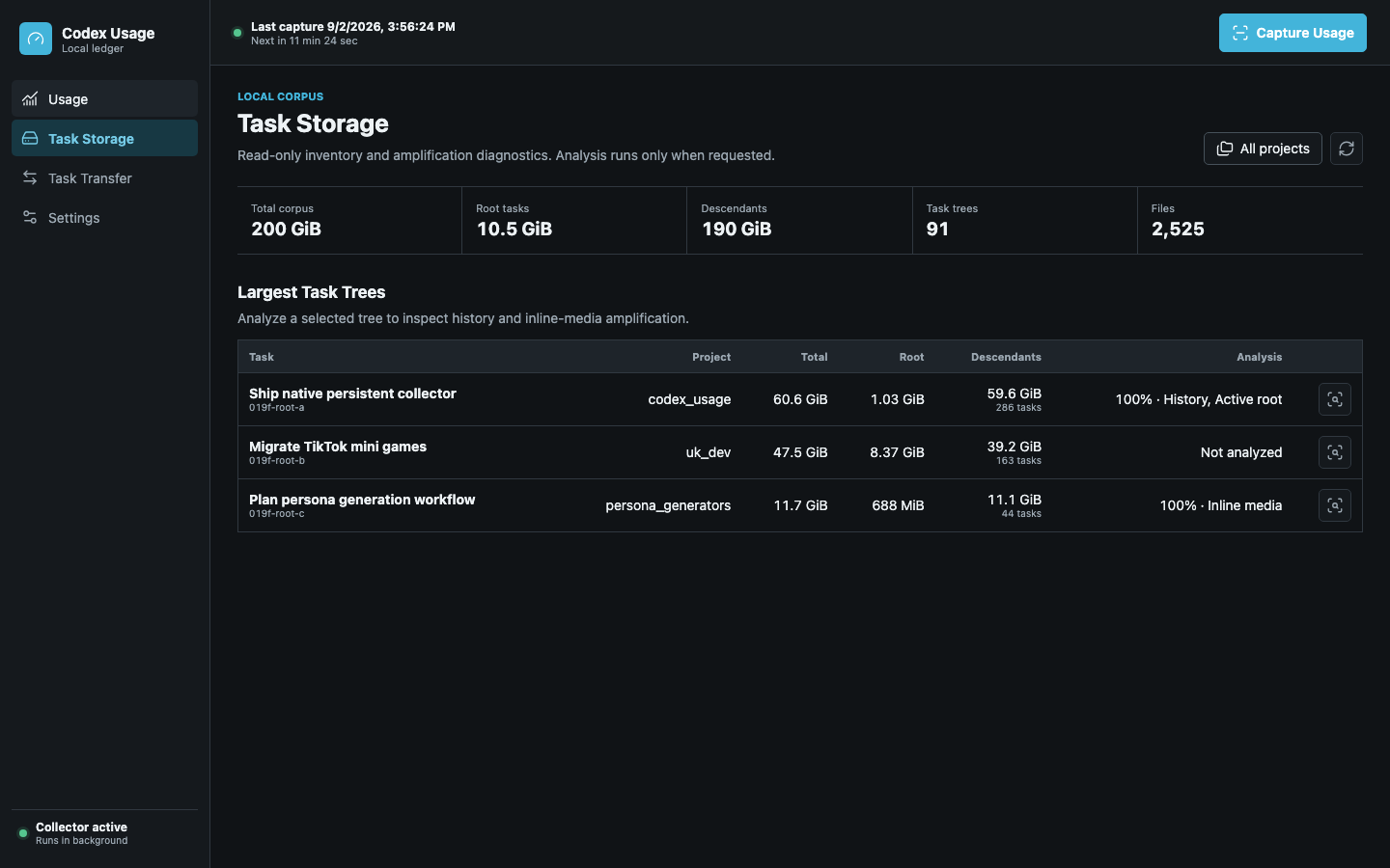 Codex Usage Task Storage