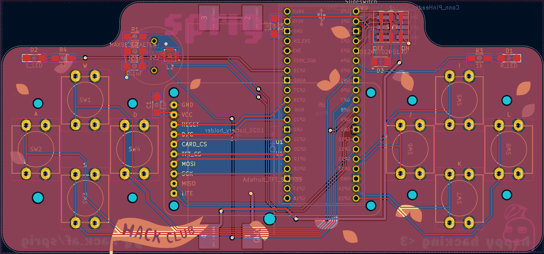 Image showing the PCB wires from the Raspberry Pi Pico H to the various peripherals on the Sprig's board