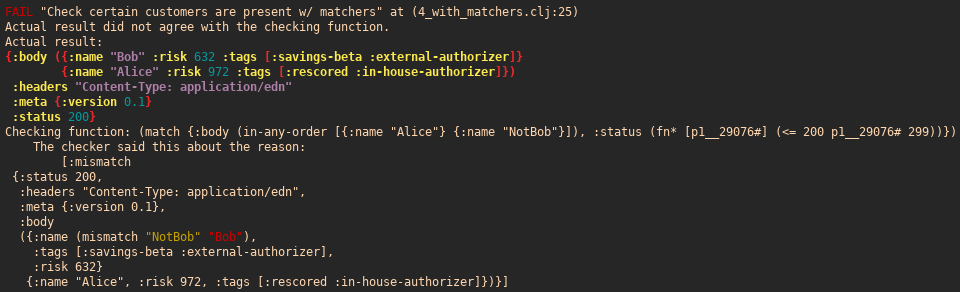 matcher combinators failure output