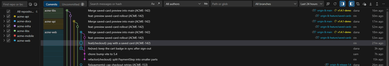 Paste a short hash to locate an old commit, then clear it to restore the previous filters
