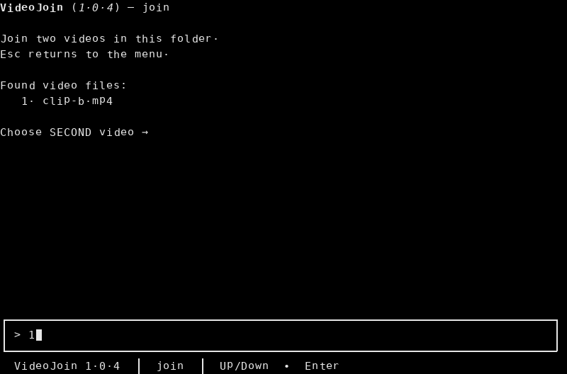 Choose the second video, 1 typed for clip-b.mp4