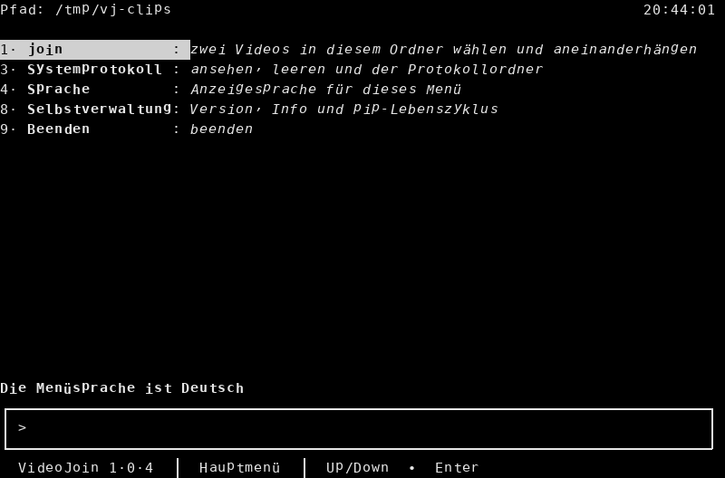 German main menu