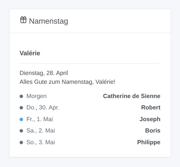 Das Widget Namenstag (generierte Illustration, kein Screenshot)