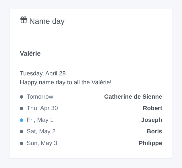 The Name day widget (generated illustration, not a screenshot)