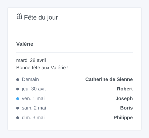 Le widget Fête du jour (illustration générée, pas une capture d’écran)