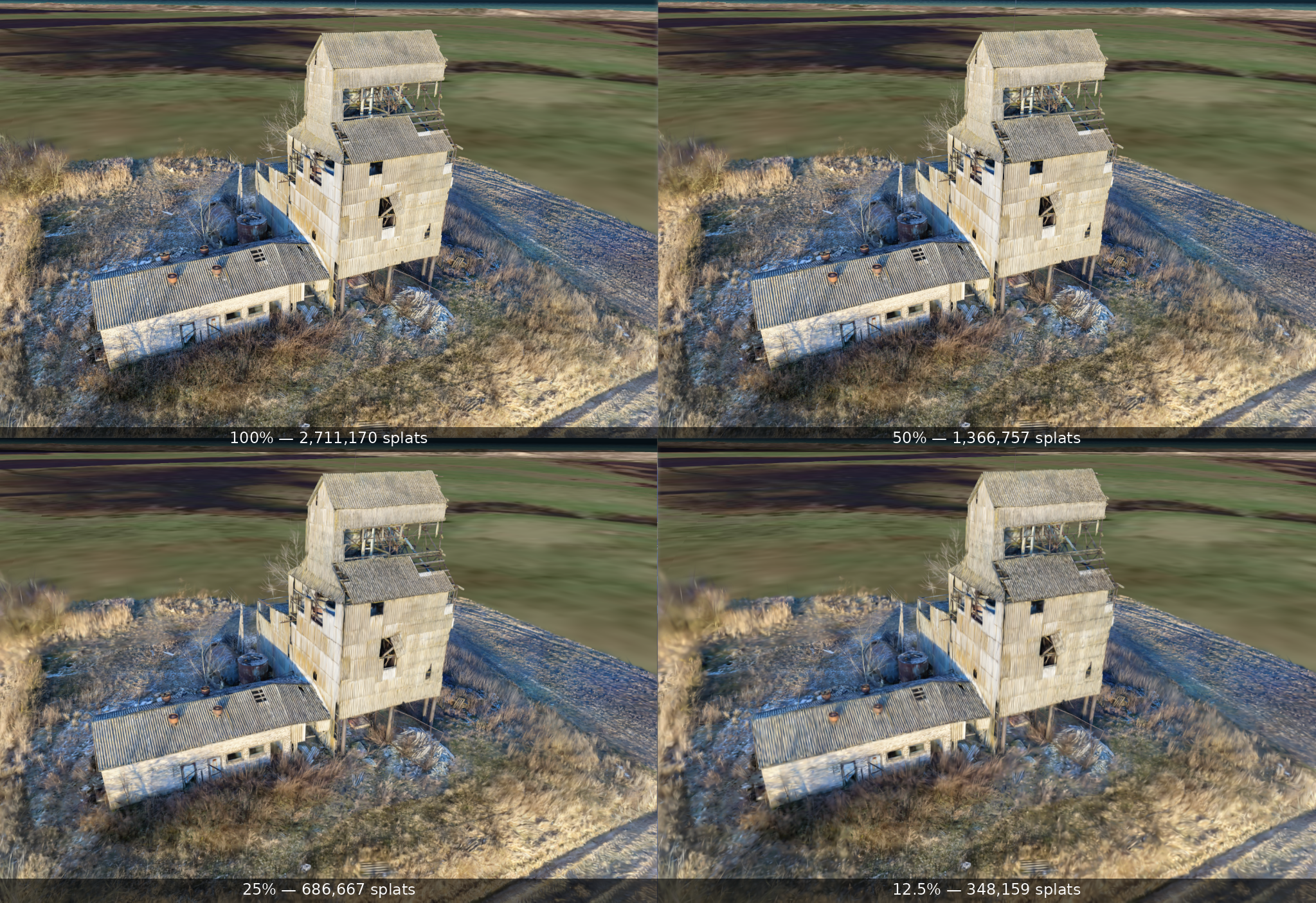 https://raw.githubusercontent.com/WilliamLiu-1997/3DGS-PLY-3DTiles-Converter/main/overall-compare.png