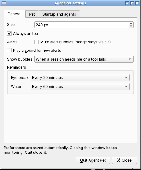 Settings window