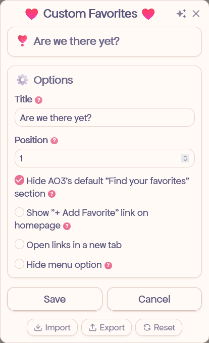 Custom Favorites Menu