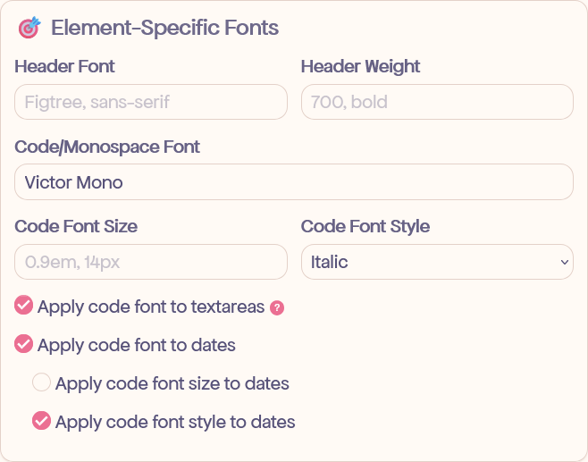 Element-Specific Settings