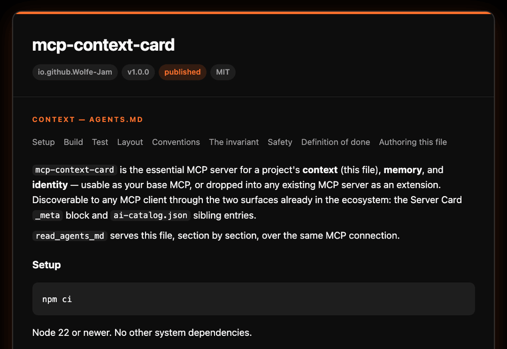 the context card, dark theme