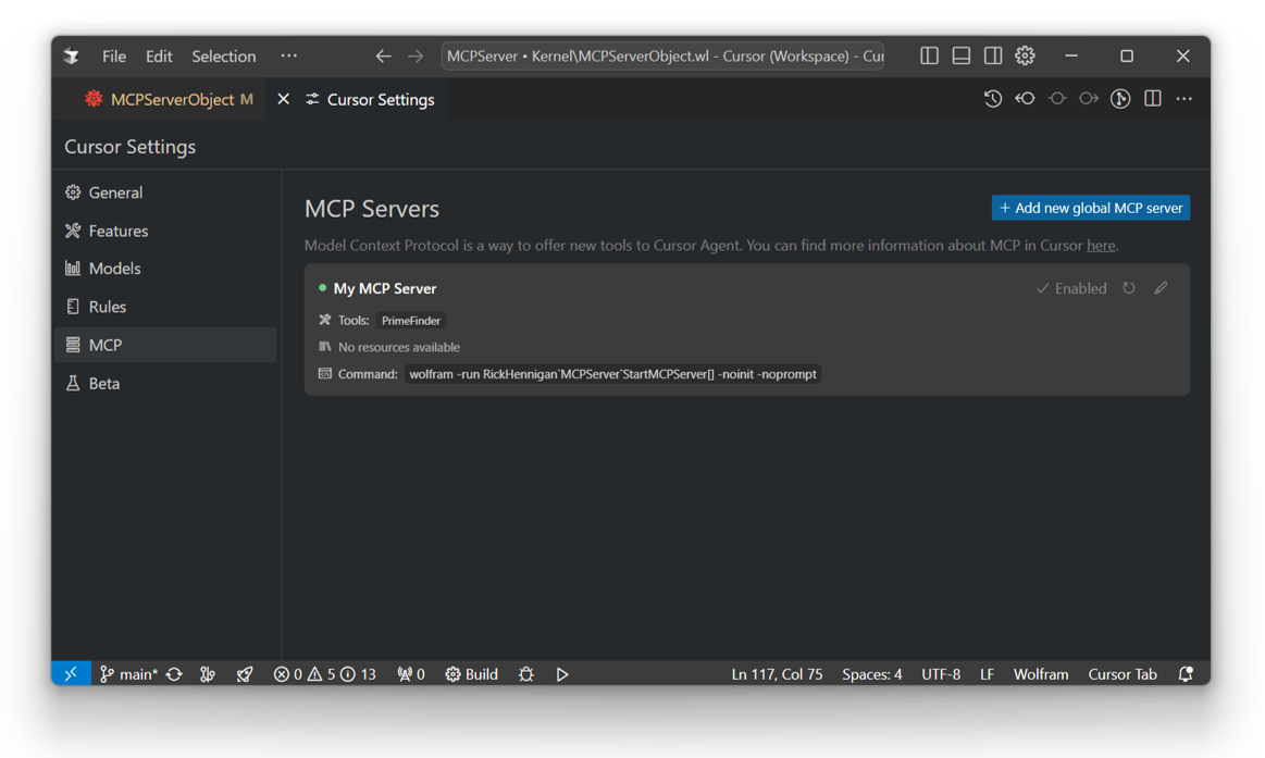 Cursor MCP Settings Screenshot