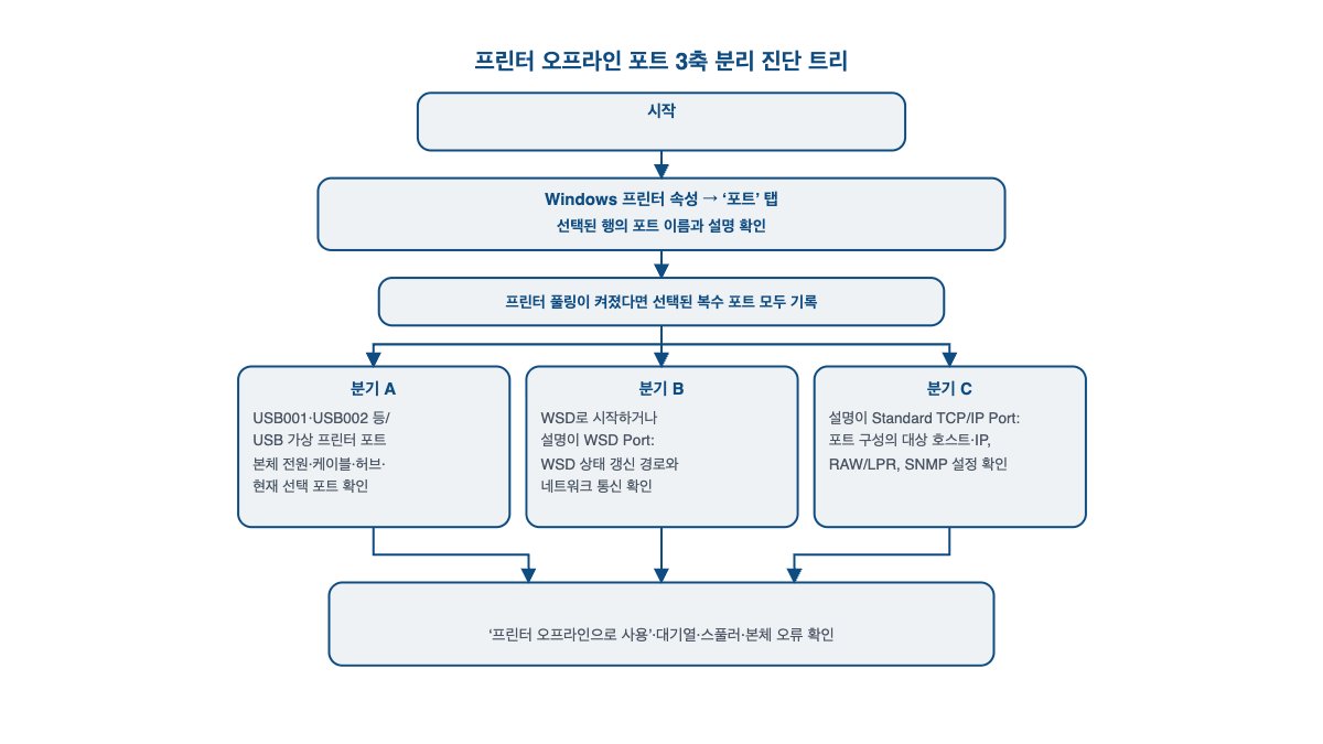 POS 프린터 오프라인 — USB·WSD·TCP/IP 점검
