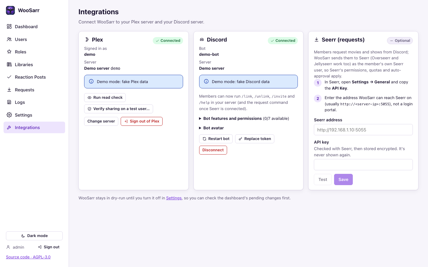 Integrations: Plex, Discord and Seerr