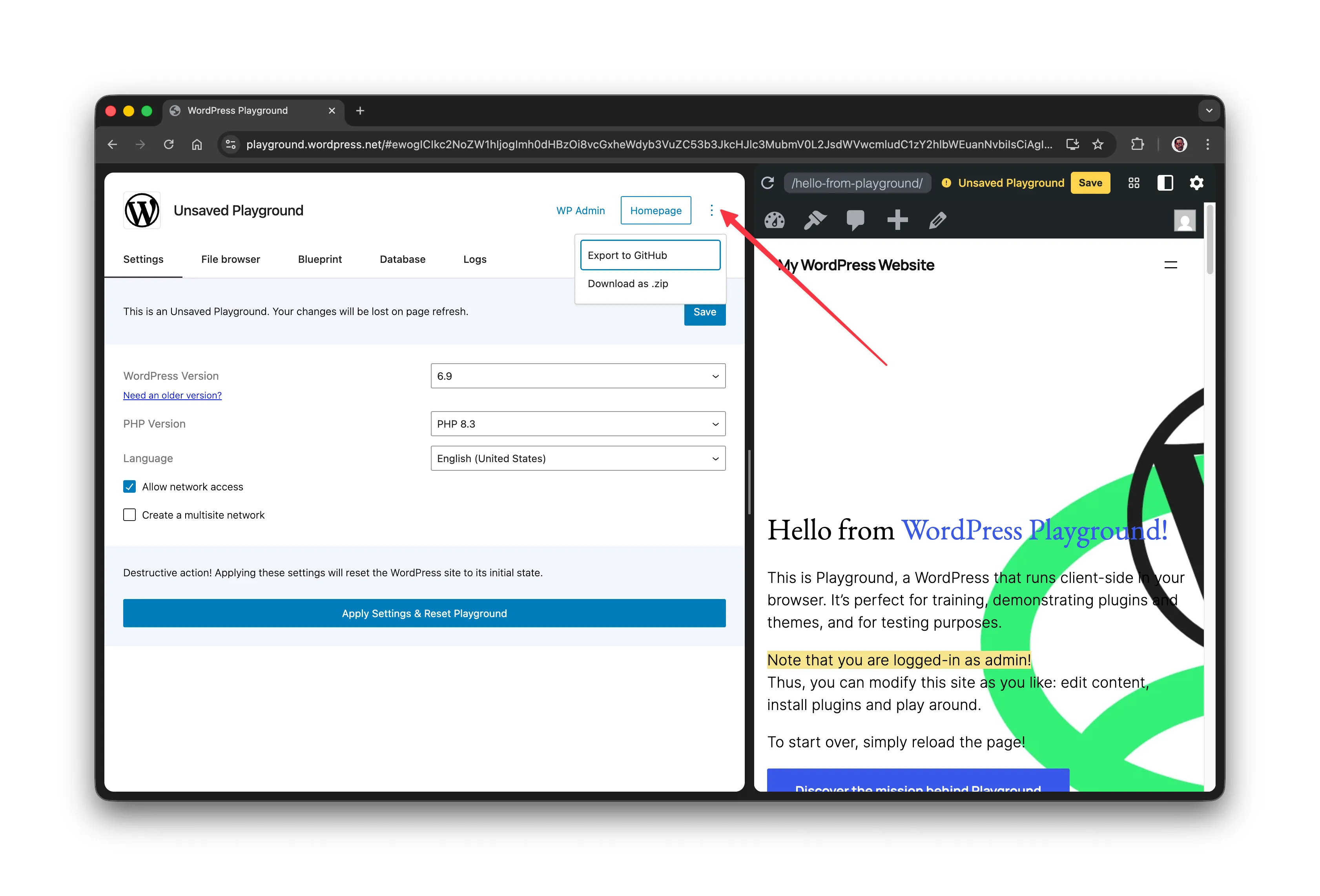 Additional actions Menu