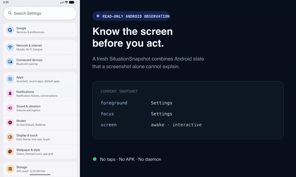 Android Device Perception identifies a system overlay without controlling the device