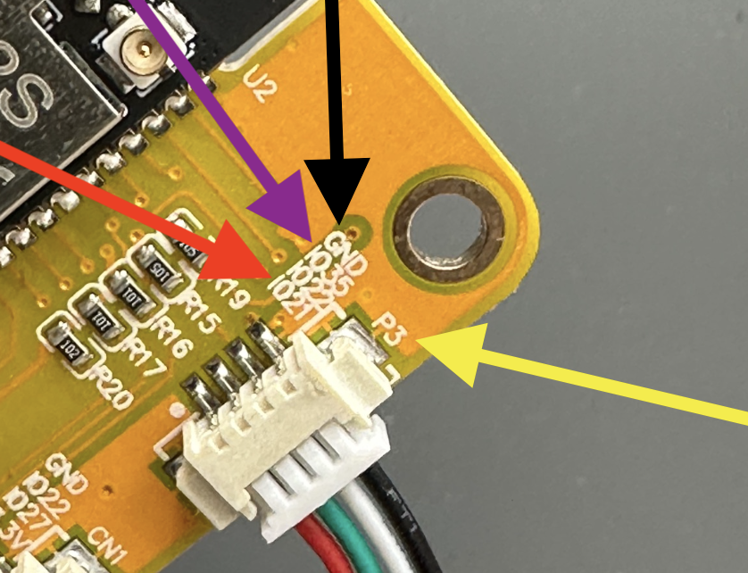 Annotated P3 connector on ESP32-2432S028 showing P3, IO35, IO21 power, and GND
