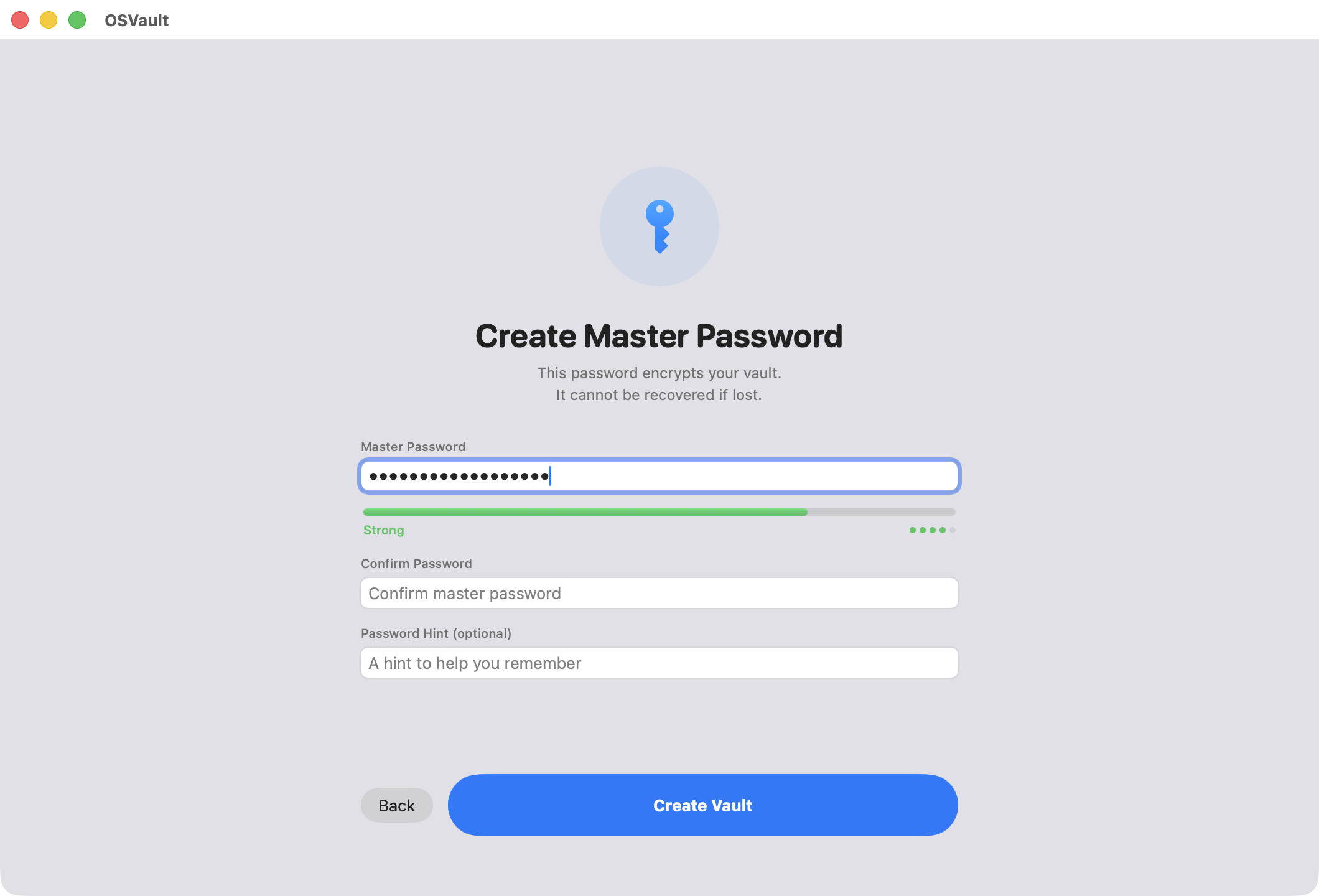 OSVault — Create Password