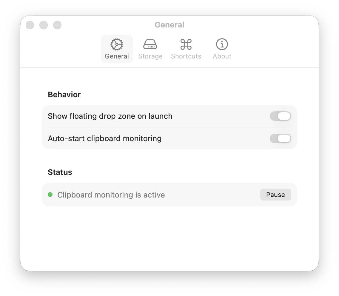 DropVault — Settings