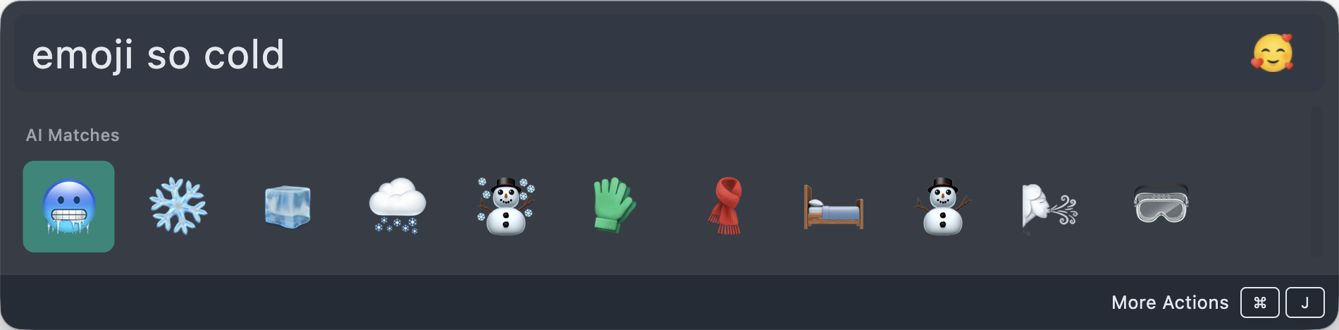 Wox finding cold-weather emoji from the query emoji so cold
