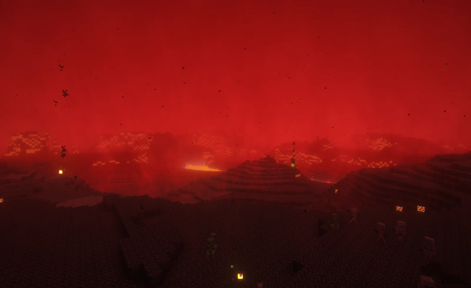 The Melted world: dark-red fog over molten terrain with ash and embers in the air