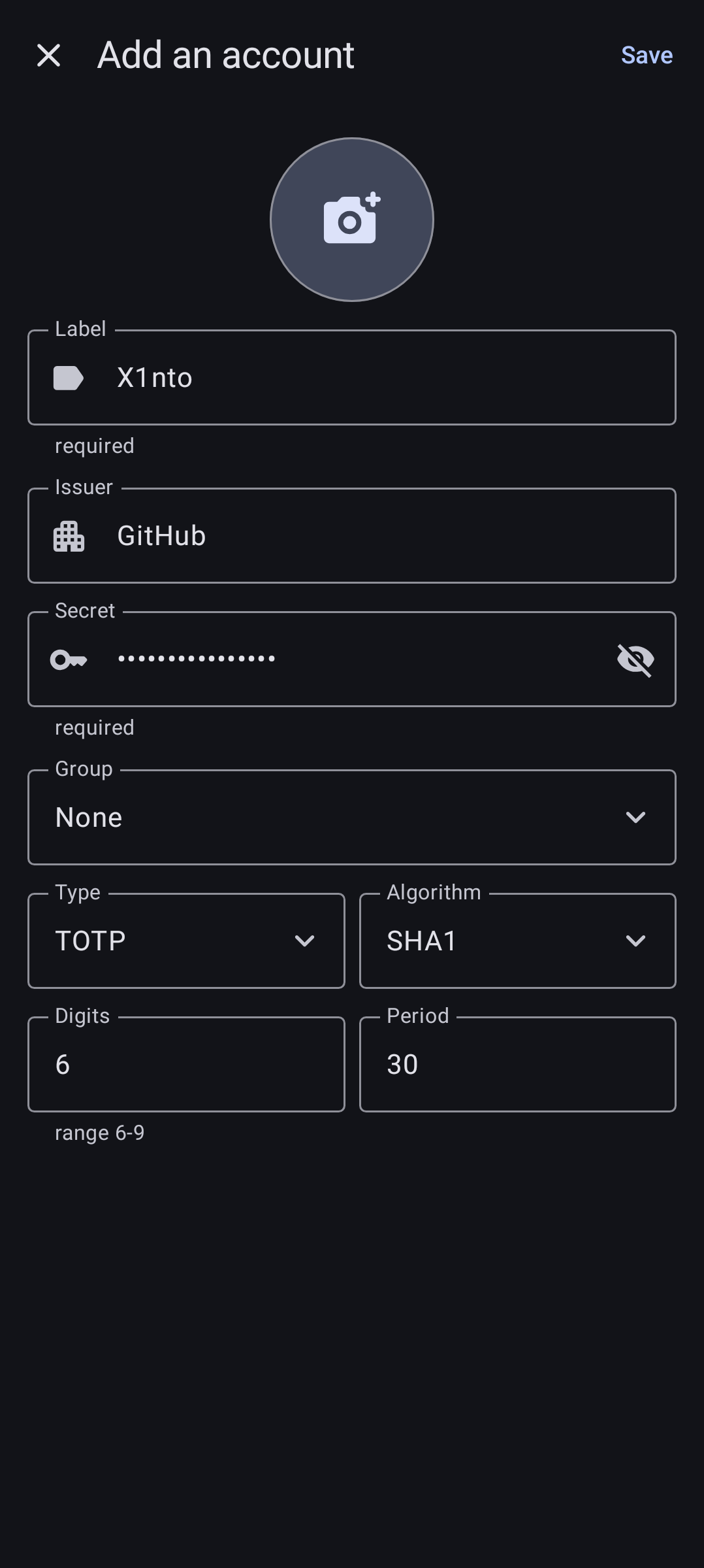 Add account dialog