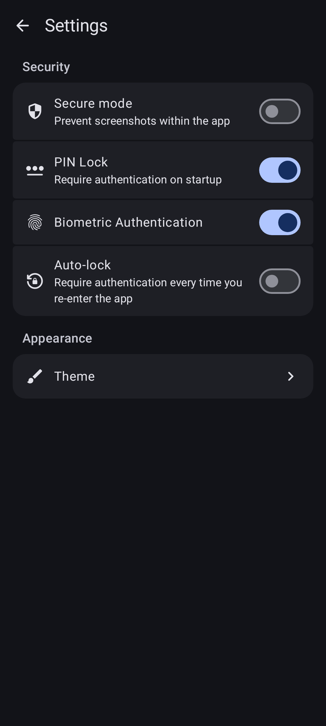 Home screen with accounts