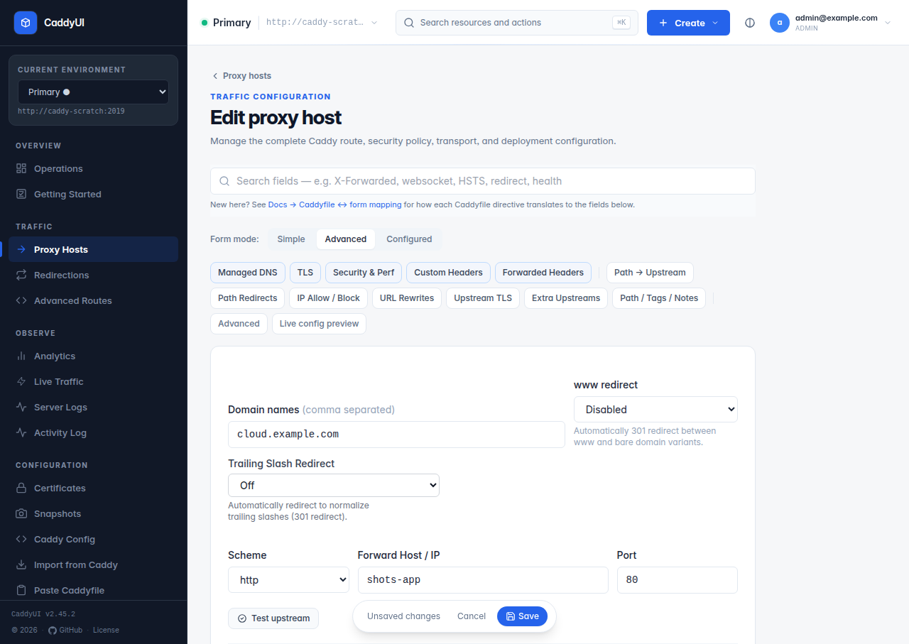 Edit proxy host