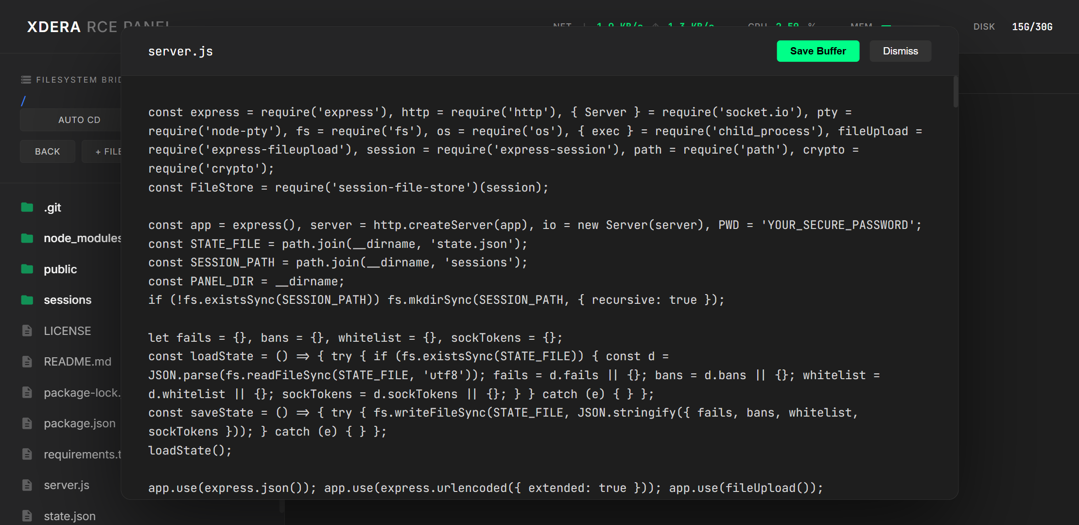 XDERA RCE Panel Terminal